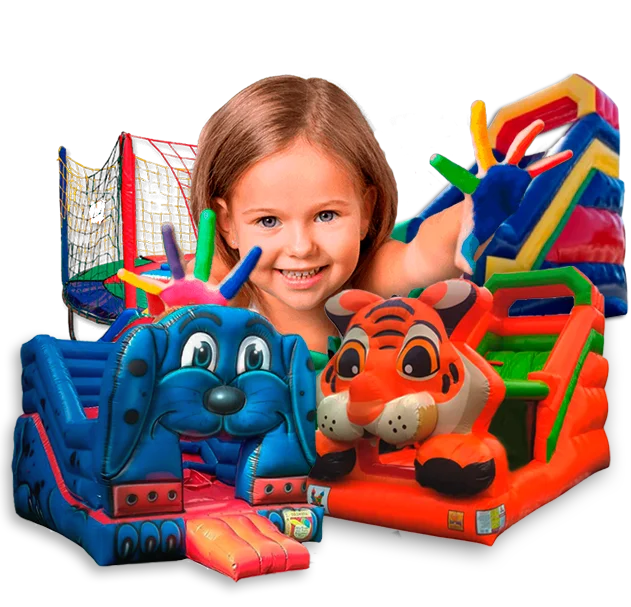 Crianças se divertindo em brinquedos infláveis