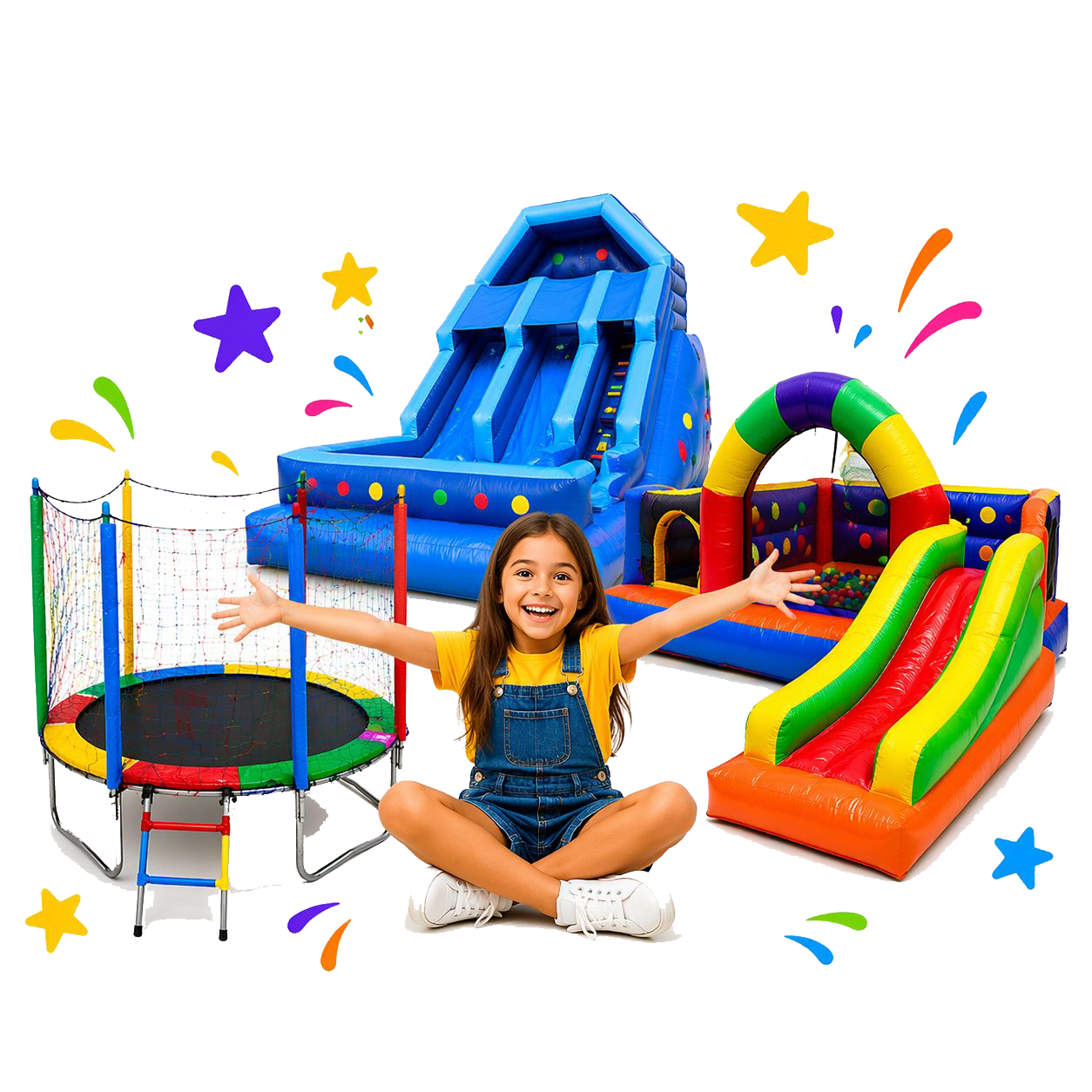 Crianças se divertindo em brinquedos infláveis